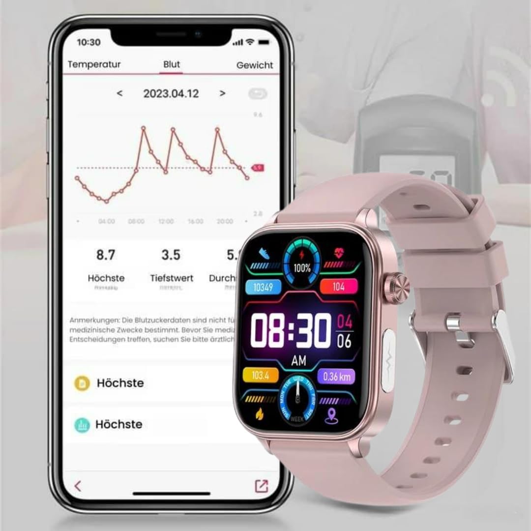 GlucoCare SOS Smartwatch für Männer & Frauen mit Blutzuckermessung