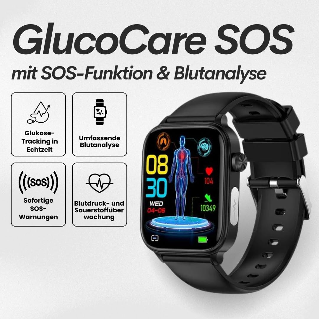 GlucoCare SOS Smartwatch für Männer & Frauen mit Blutzuckermessung